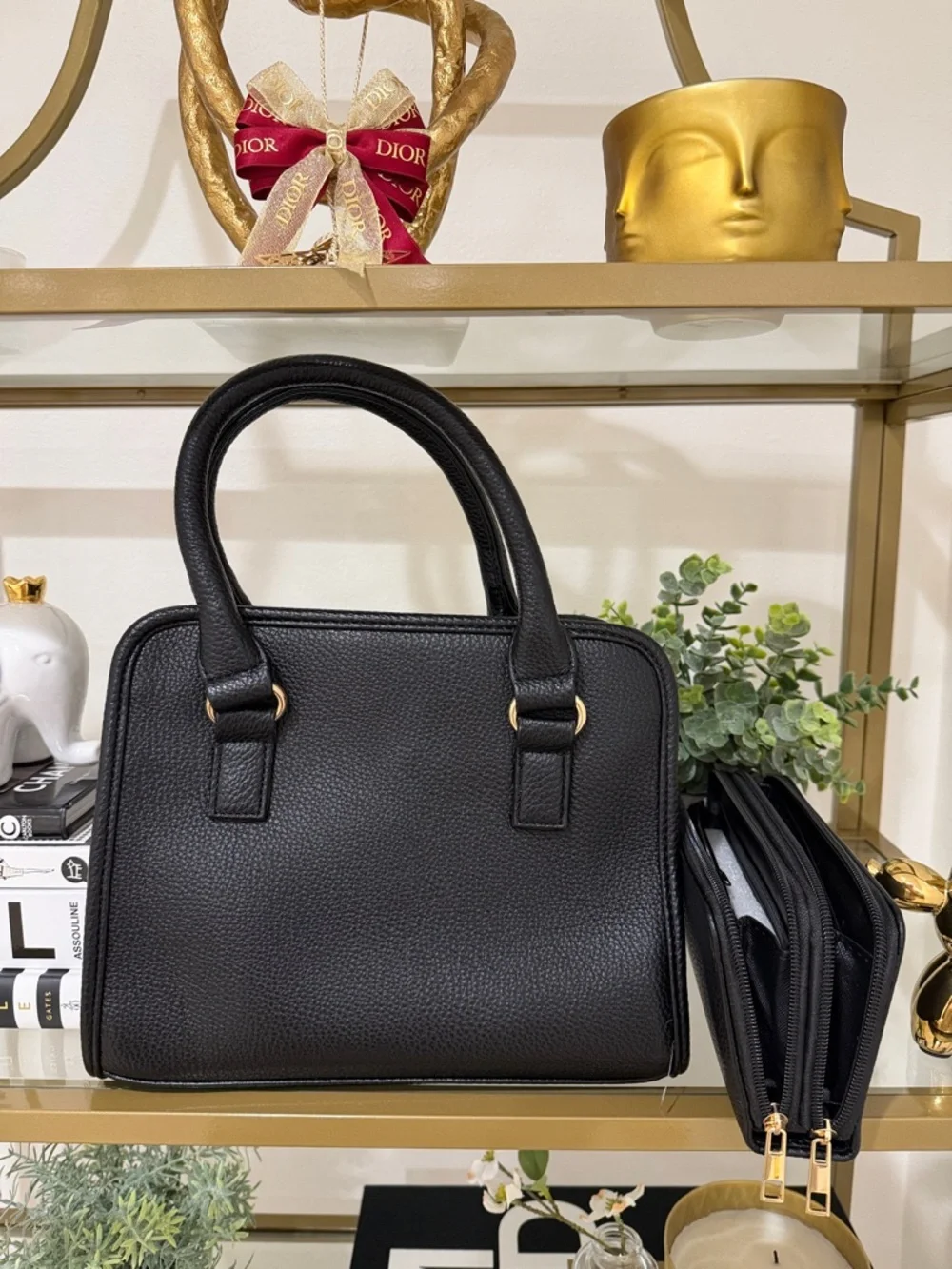 Black Satchel Handbag with Zip Wallet - Picture 11 of 13